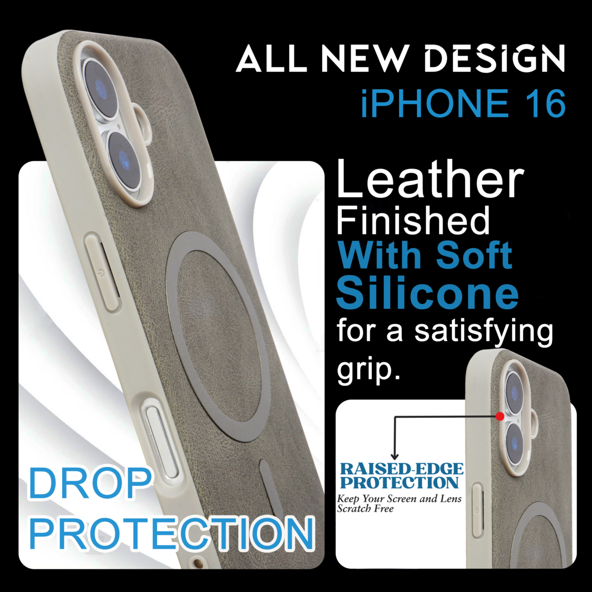 EVOCASE Premium Leather MagSafe iPhone 16 Cover with Drop Protection